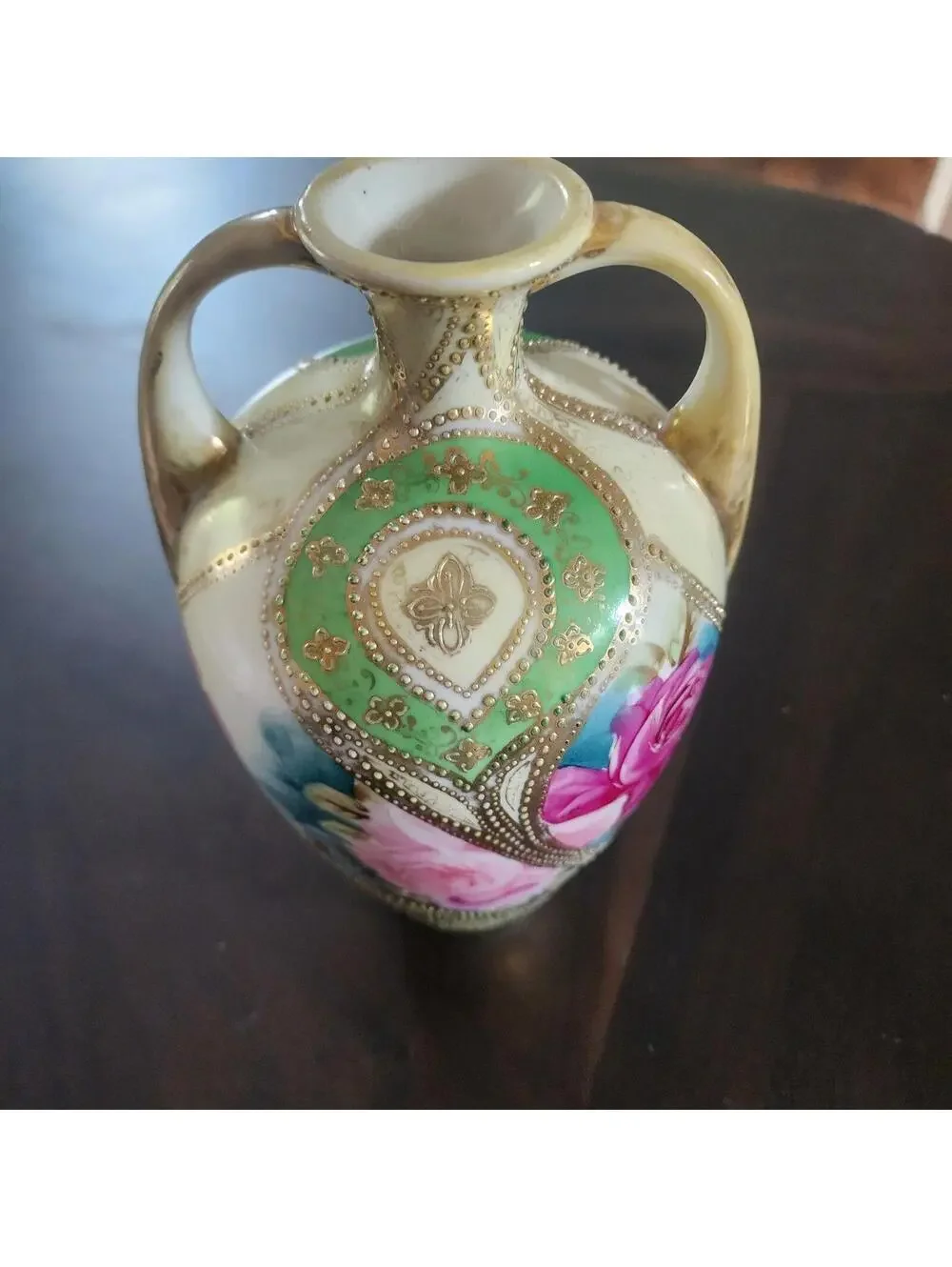 Vintage Japanese Nippon Floral Vase hand painted flawless unique beautiful